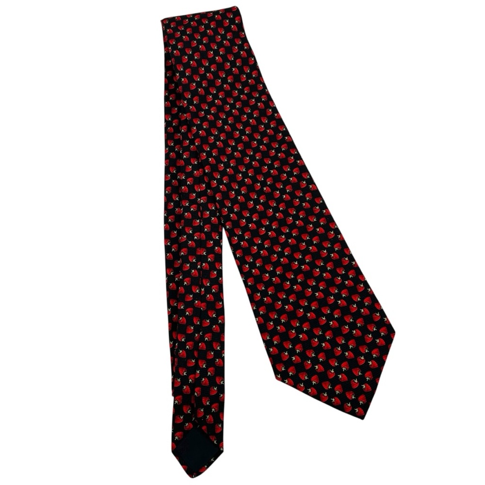 Brooks Basics by Brooks Brothers Black Strawberry Novelty Print Pure Silk Tie